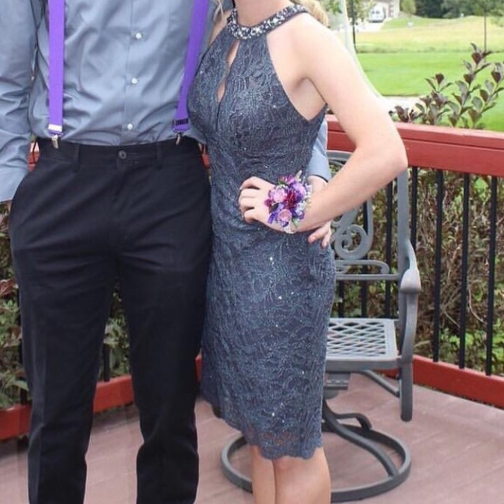 Space gray, glittery dress